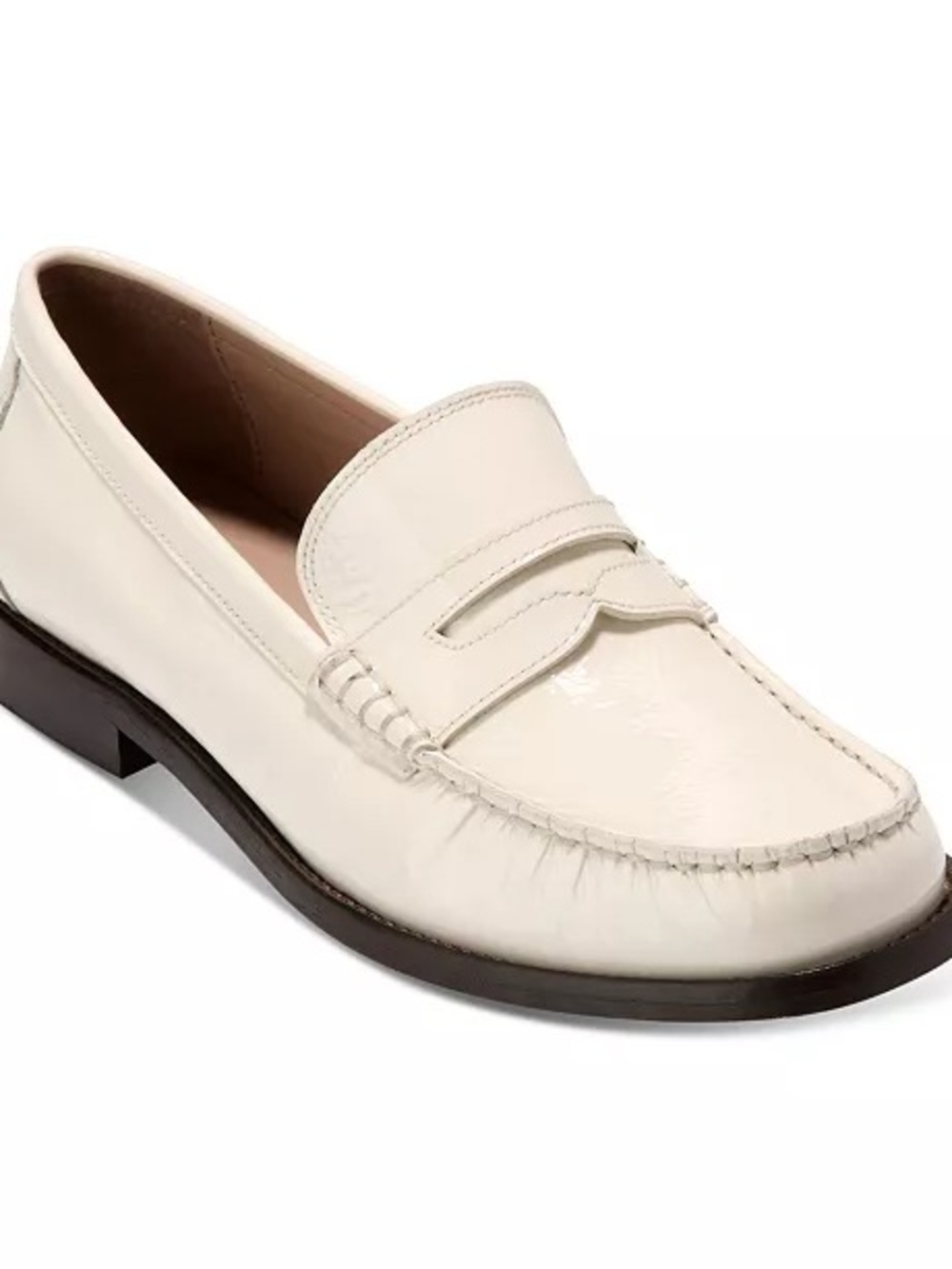 Cole Haan Lana Lux Remastered Penny Loafers in Ivory Crinkle Patent Leather